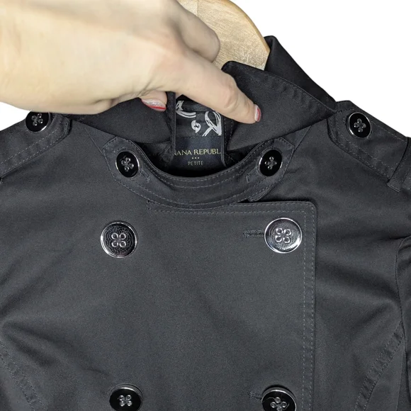 Banana Republic Petite XS Black Classic Trench Coat Belted Tailored - Picture 8 of 14